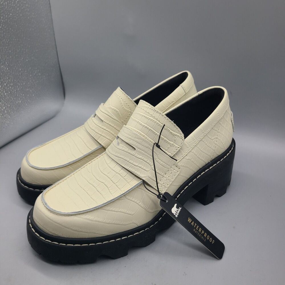 Sorel Joan Now City Women's Loafer Chalk Croc Leather Heel Platform Sz 8 NEW - Picture 4 of 8